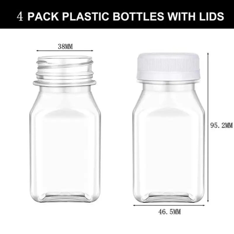 Drink Container 4Pcs Juice Bottles 120ml Empty Clear Coffee Milktea Square Plastic Bottle With Lid