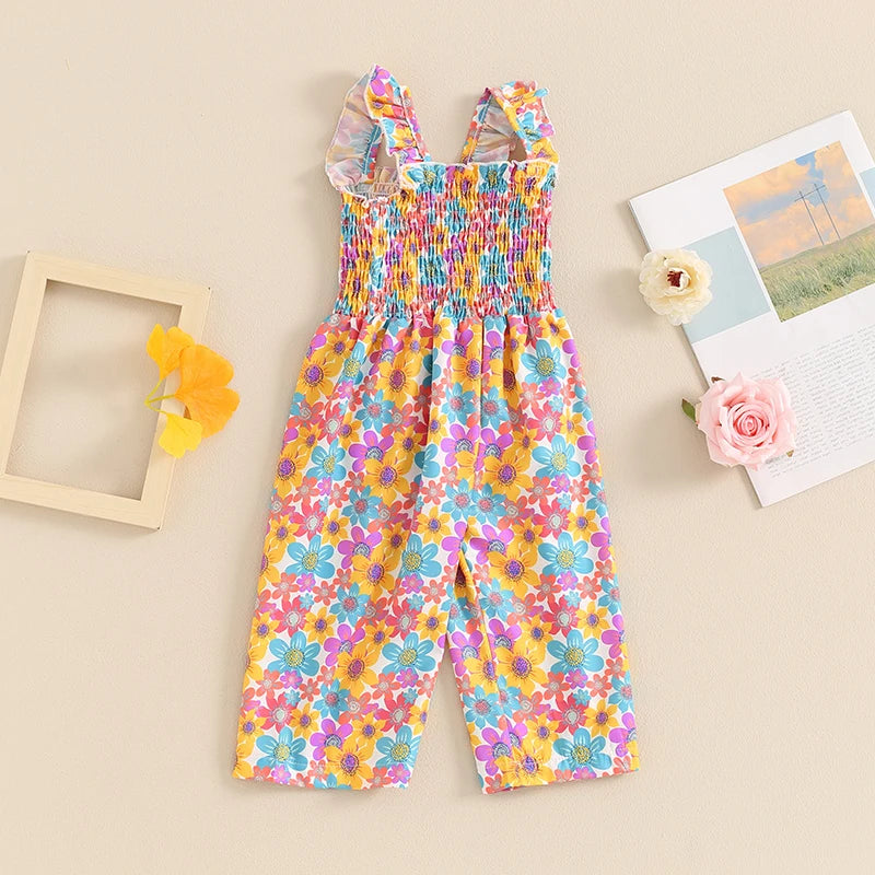Infant Toddler Baby Girl Summer Outfits Sleeveless Floral Overalls Romper Suspender Pants Strap Jumpsuit