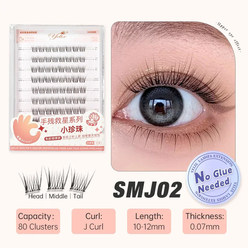 Yelix Self-adhesive Glue Free False Eyelashes Reusable DIY Segmented DIY Lashes Clusters No Glue Needed Natural Soft Lashes