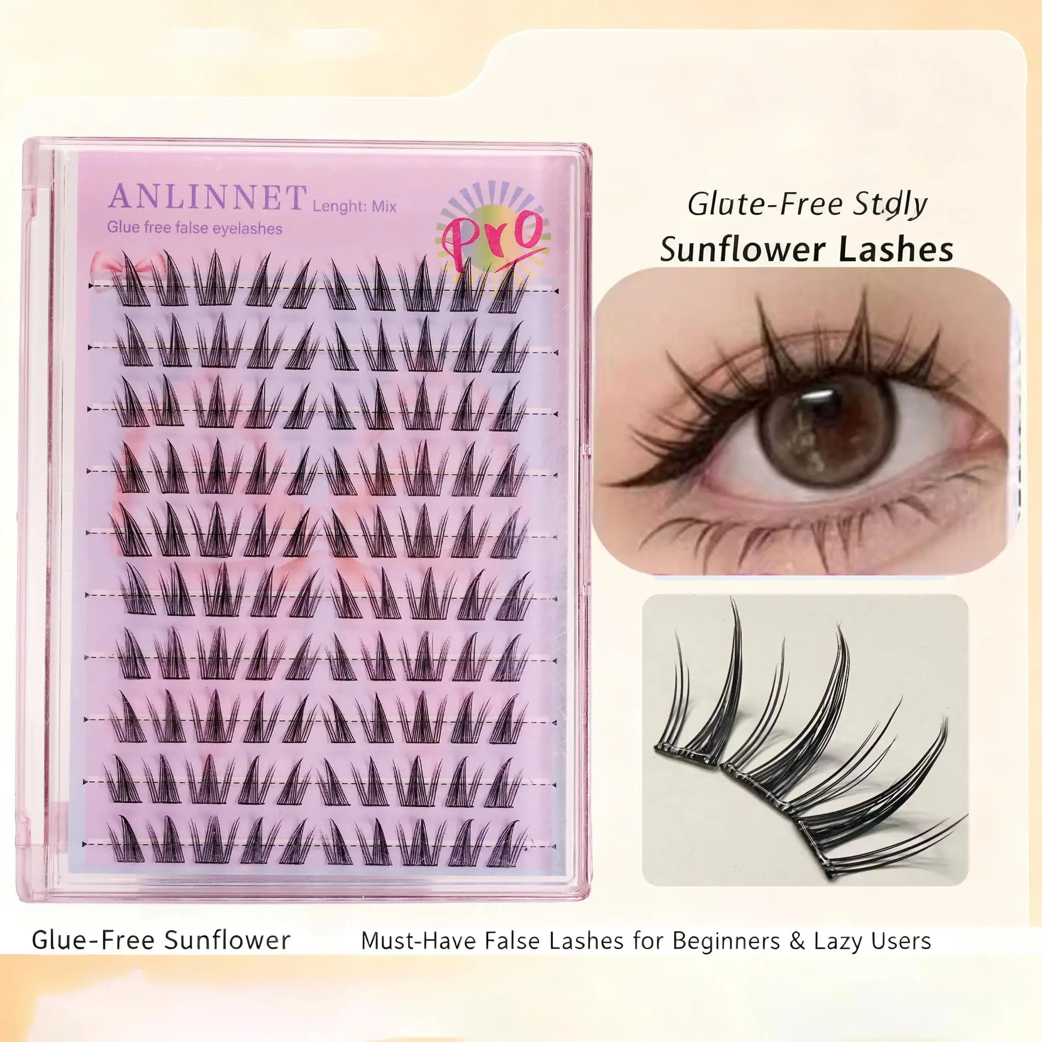 Self Adhesive DIY Lashes 100-120 clusters Sunflower style self-adhesive false eyelashes 10-13mm Curl Eyelash extensions