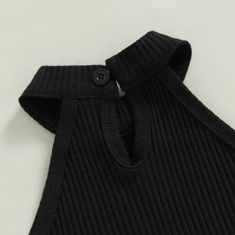 Baby Girl 3Pcs Summer Outfits, Sleeveless Halter Tops + Ruffle Shorts + Headband Set 3M-24M