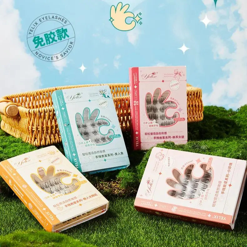 Glue Free False Eyelashes Self-adhesive Natural Curve Soft Root Lashes 9-12mm DIY Segmented Lash Enlarge Eye Makeup Tool