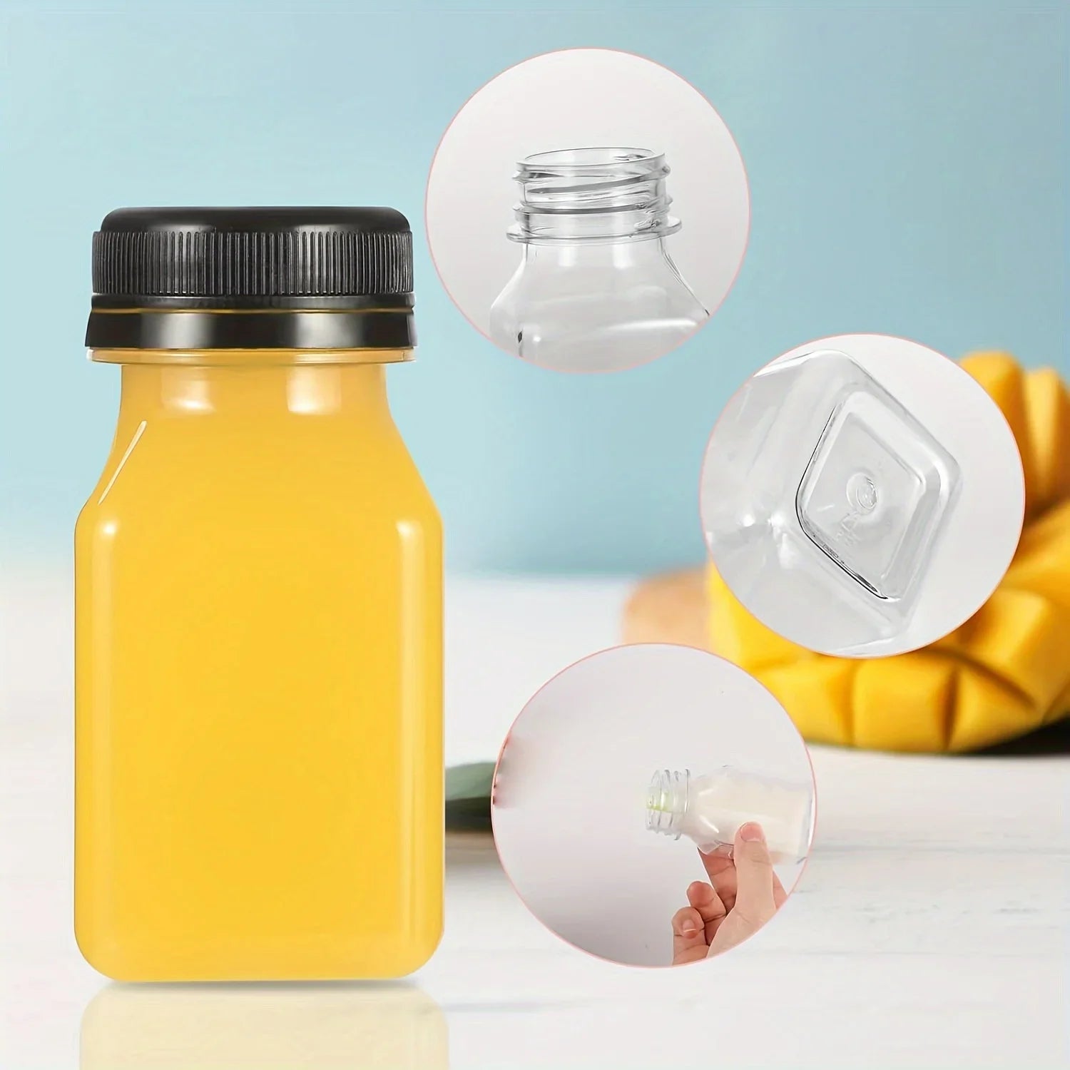 6pcs Leak-Proof Clear Plastic Juice Bottles-Perfect For Juicing, Smoothies, Milk Homemade and Other Beverages Portable for Out