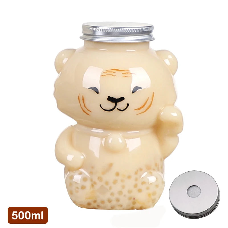 Disposable Drink Bottles Juice Storage Bottles Beverage Milk Tea Bottles Cute Bear Juice Drink Milk Tea Sealed Bottle