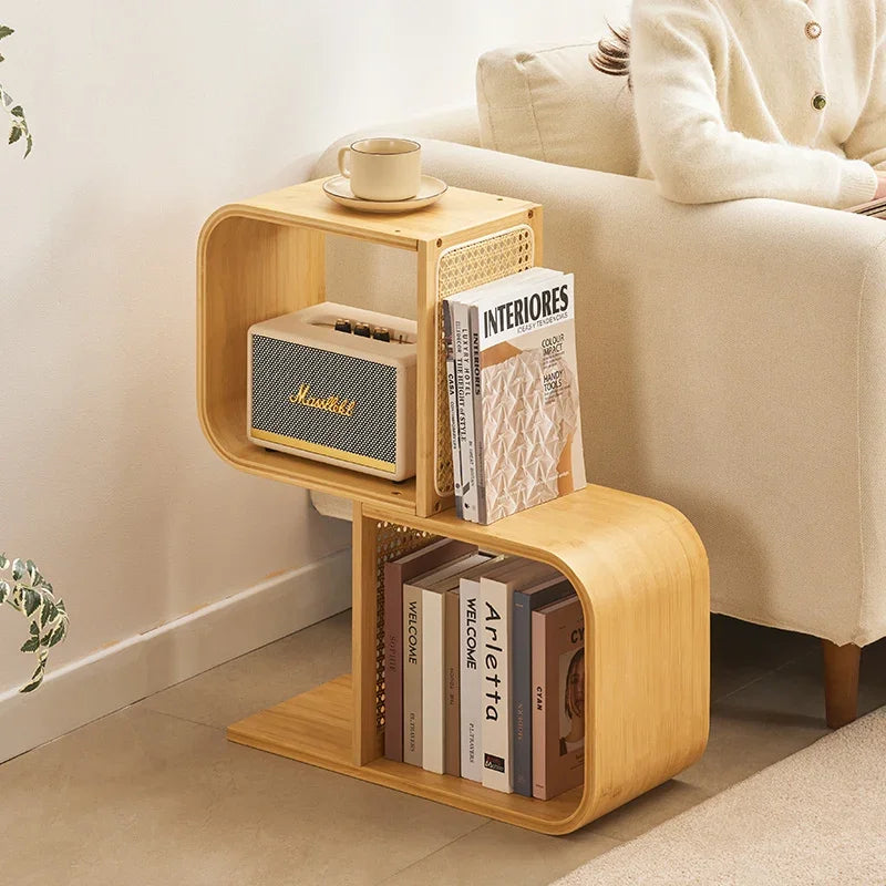 Creative Bamboo Bookshelf Multi-Layer Floor-Standing Storage Rack Wicker Bookcase Spacious Book Organizer for Living Room Home D