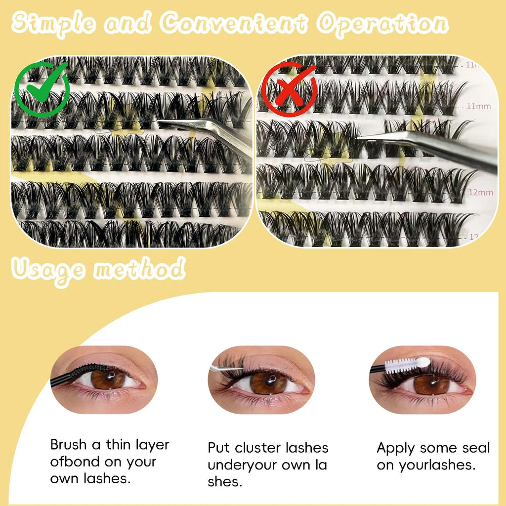 Natural Soft and Slim Eyelashes, 20 Rows, 400 Clusters, Large Capacity, Reusable, DIY Makeup, False Eyelashes