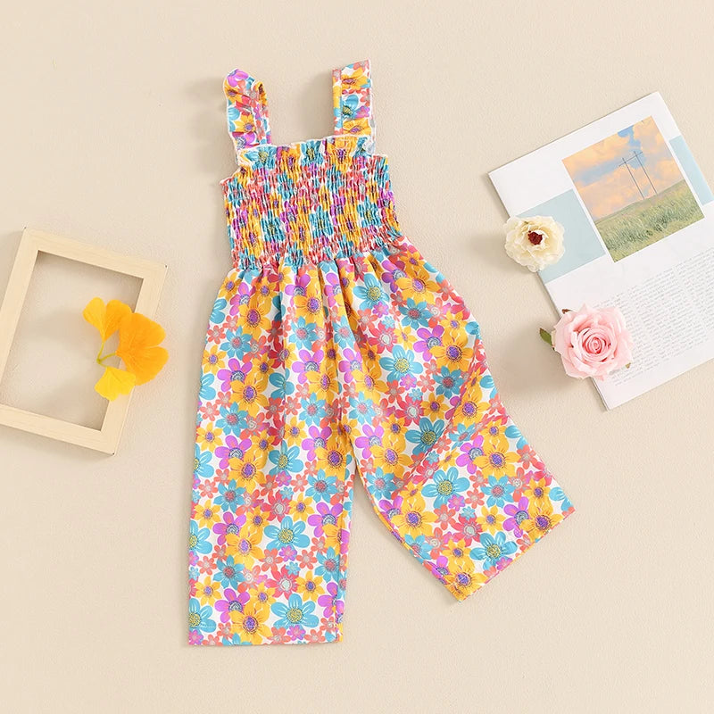 Infant Toddler Baby Girl Summer Outfits Sleeveless Floral Overalls Romper Suspender Pants Strap Jumpsuit