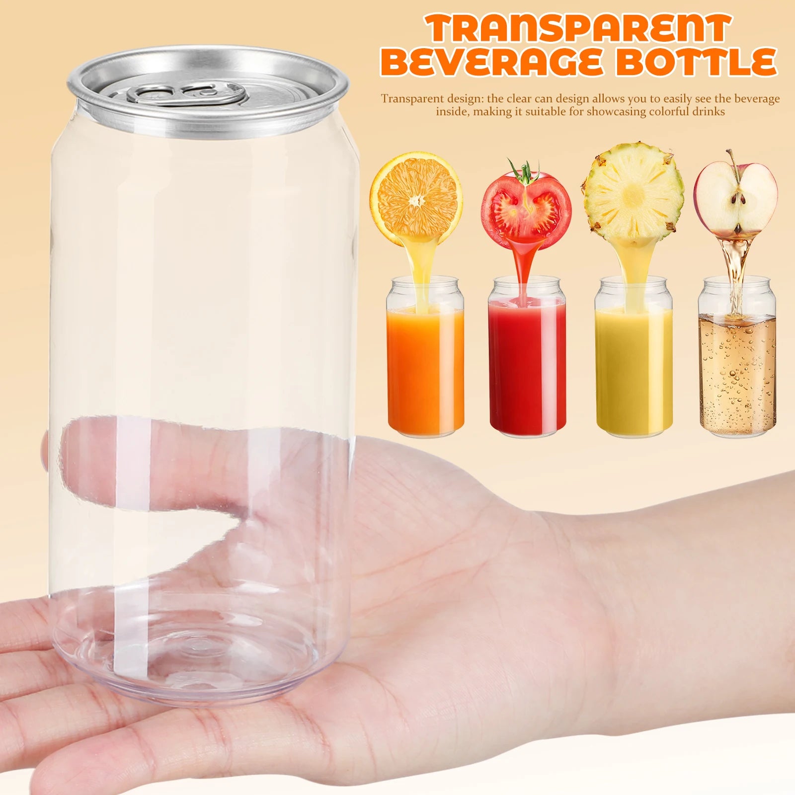 10Pcs Empty Juice Bottles 400Ml Transparent Plastic Drink Containers with Aluminum Cap Portable for Homemade Drinks Party Favors