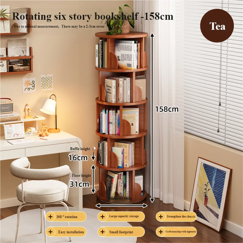 Children's Portable 360-Degree Rotating Bookshelf Floor Storage Rack Living Room Home Organization Cabinet