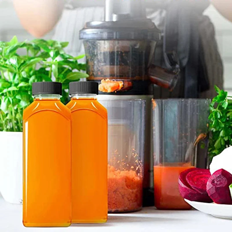 5pcs 60ML-500ML Empty Clear Plastic Juice Bottles with Caps W/ Funnel Reusable Water Bottle Containers for DIY Juicing Smoothie