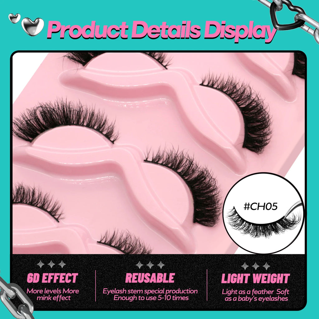 Veltrinay False Eyelashes Cat Eye Lashes Manga Lashes Faux Mink Eyelashes Natural Long Winged End Eye Elongated Lashes Makeup