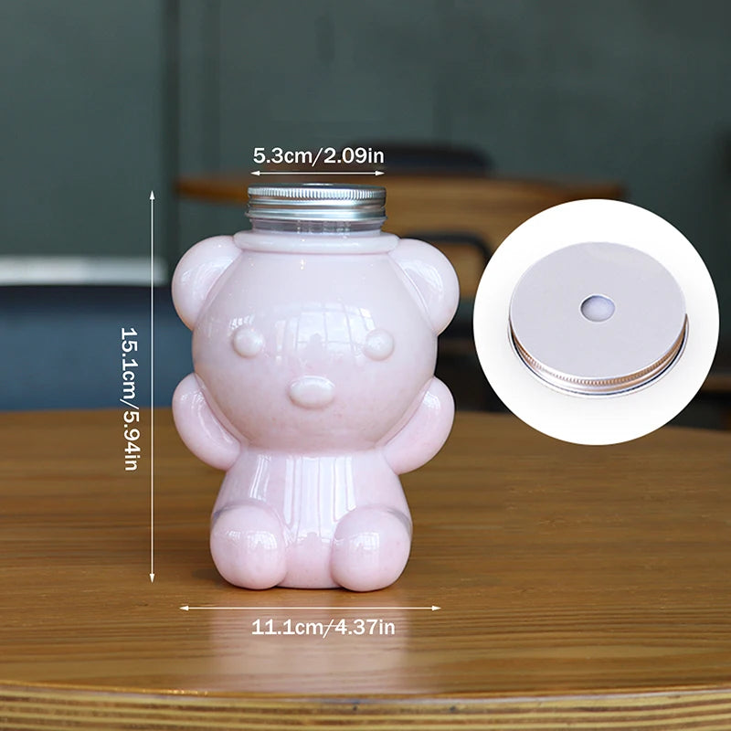 700Ml Big Head Bear Transparent Plastic Juice Bottles Perfect For Juices Smoothies Milk And Homemade Drinks Sealed Plastic Cup