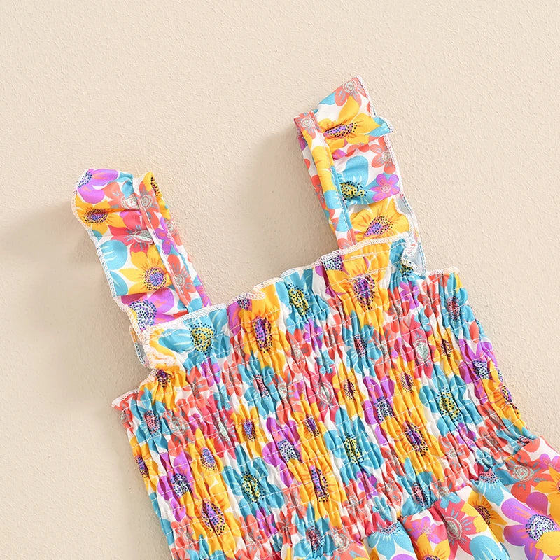 Infant Toddler Baby Girl Summer Outfits Sleeveless Floral Overalls Romper Suspender Pants Strap Jumpsuit