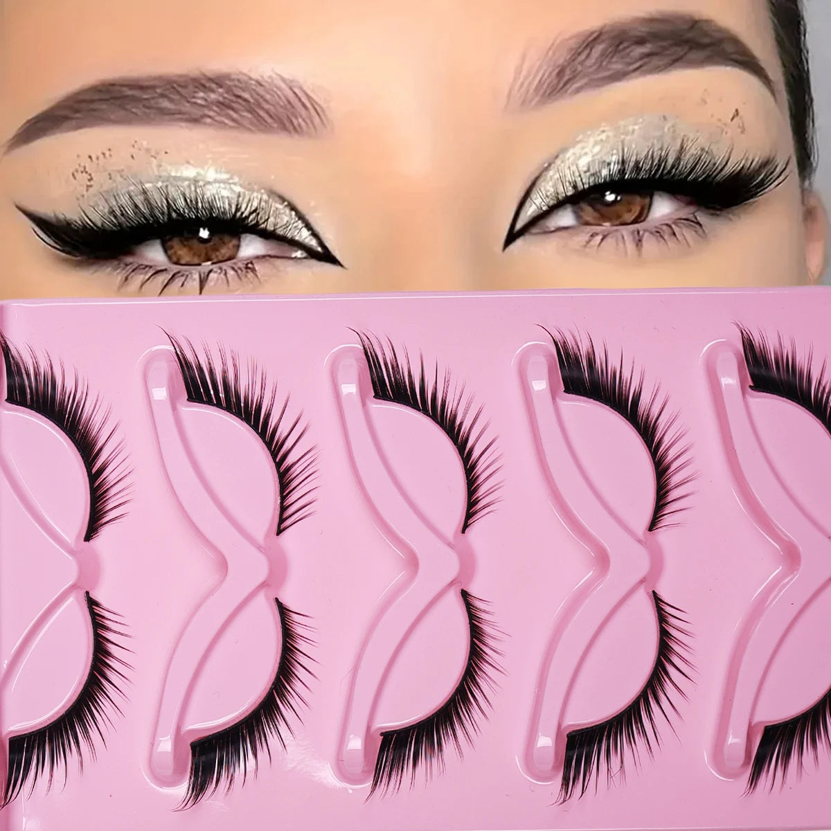 5 Pairs Cat Eye Lashes Long Lashes Cat Eye Look Wispy Lashes Eye End Elongated Strip Thick False Eyelashes