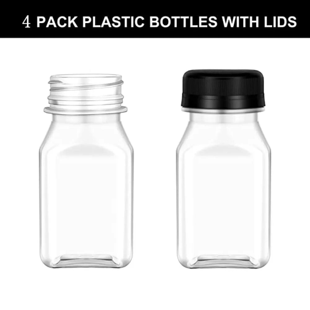 4 Pcs Plastic Juice Bottles New 120ML/150ML Transparent Clear Drink Containers Tamper Proof Lids Empty Square Bottle Milk