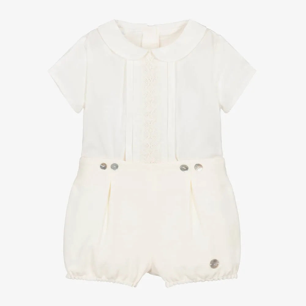 Spanish Baby Boy Clothes Set Boutique Children Ivory Shirts  Shorts Infant Summer Outfits