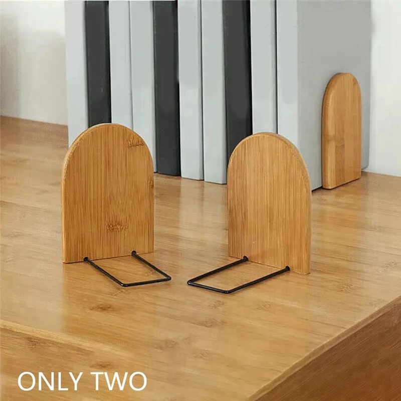 A19F-Wood Decorative Bookends Office Book Stand Bookshelf Ends Sturdy Book Holders For Shelves