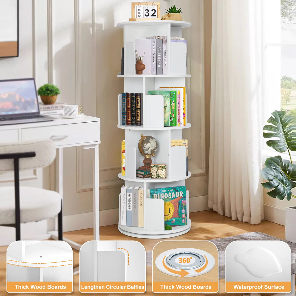 Floor-To-Ceiling Household Bedroom Small Book Storage Shelf Children'S Simple Bookshelf 360 Degrees Solid Wood Rotating Bookcase