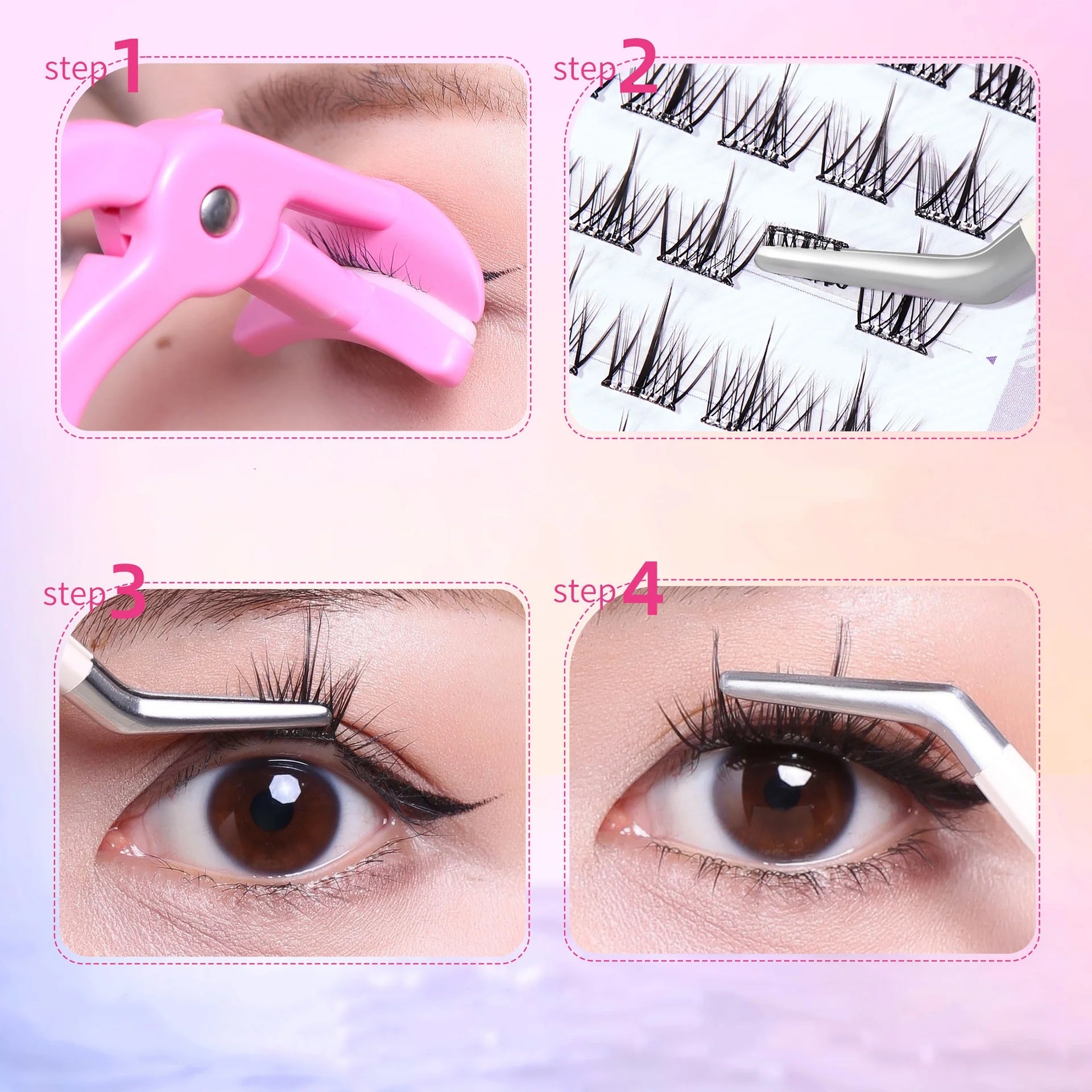 MIAOJIE 10 Rows of Large Capacity Glue-free False Eyelashes Single Cluster 10-12MM C-curled Natural Self-adhesive false Eyelashe