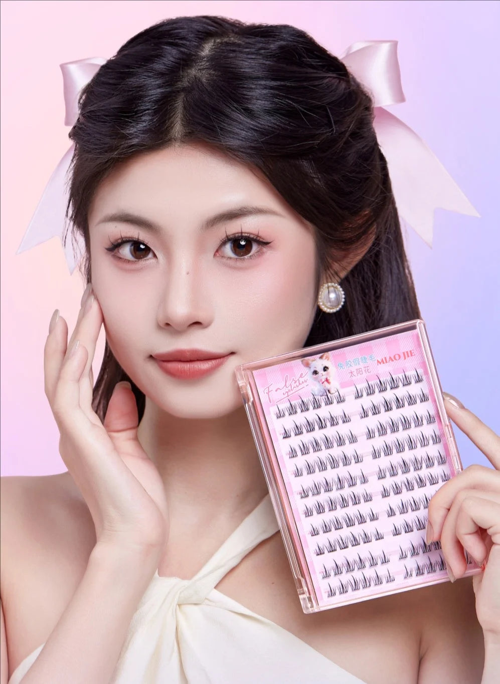 MIAOJIE 10 Rows of Large Capacity Glue-free False Eyelashes Single Cluster 10-12MM C-curled Natural Self-adhesive false Eyelashe