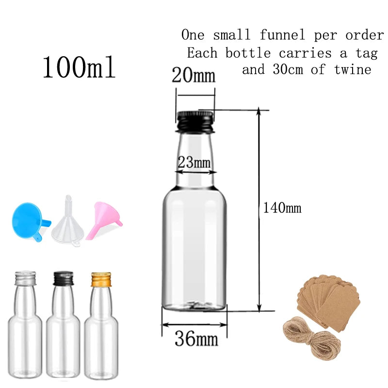 10PCS 30ML-150ML Portable Plastic Juice Bottles Reusable Drink Container Mini Liquor Bottle For Favors Weddings Parties Favors