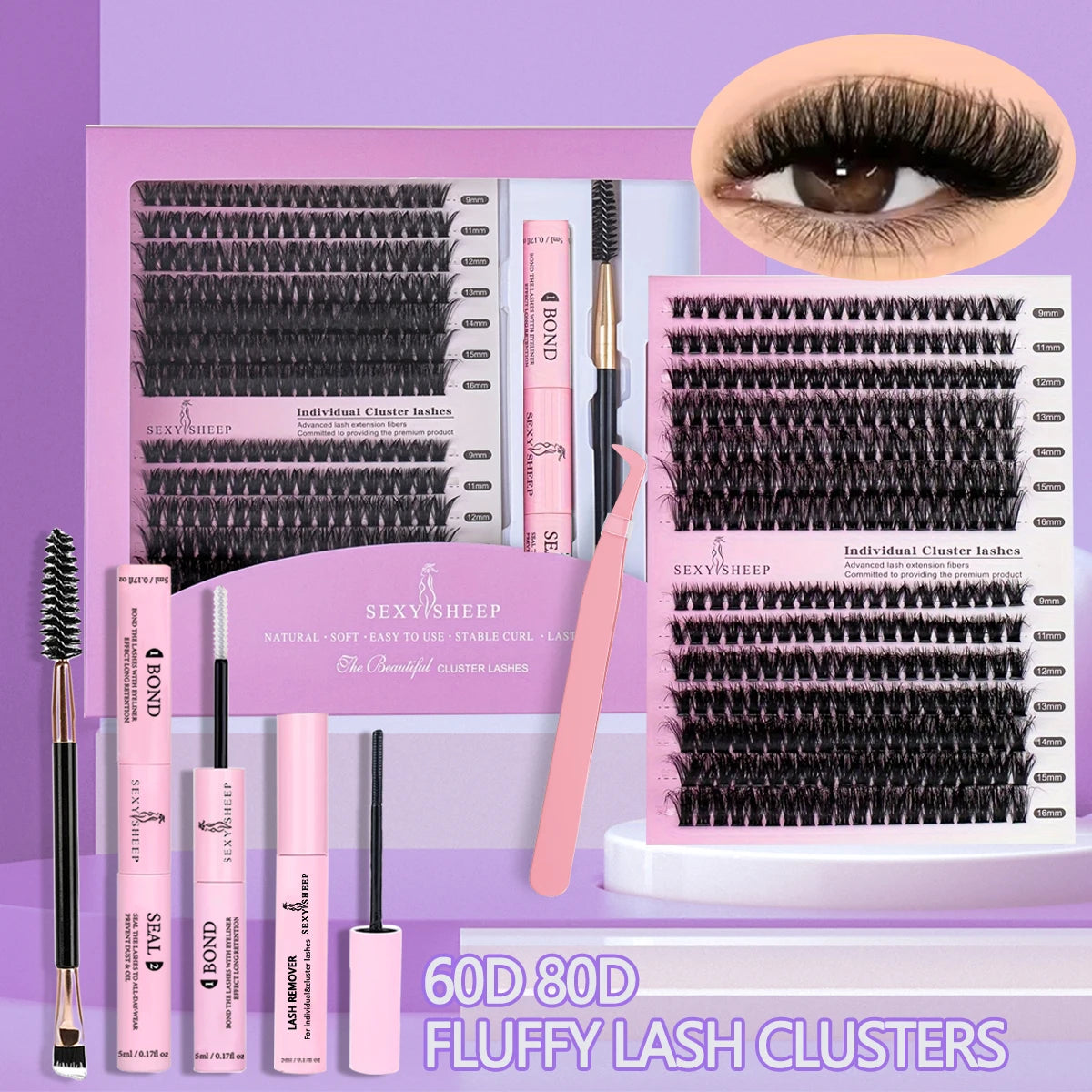 DIY False Eyelashes Clusters Extensions Individual Lashes Cluster Natural Segmented With glue,Remover,lash brush，tweezers