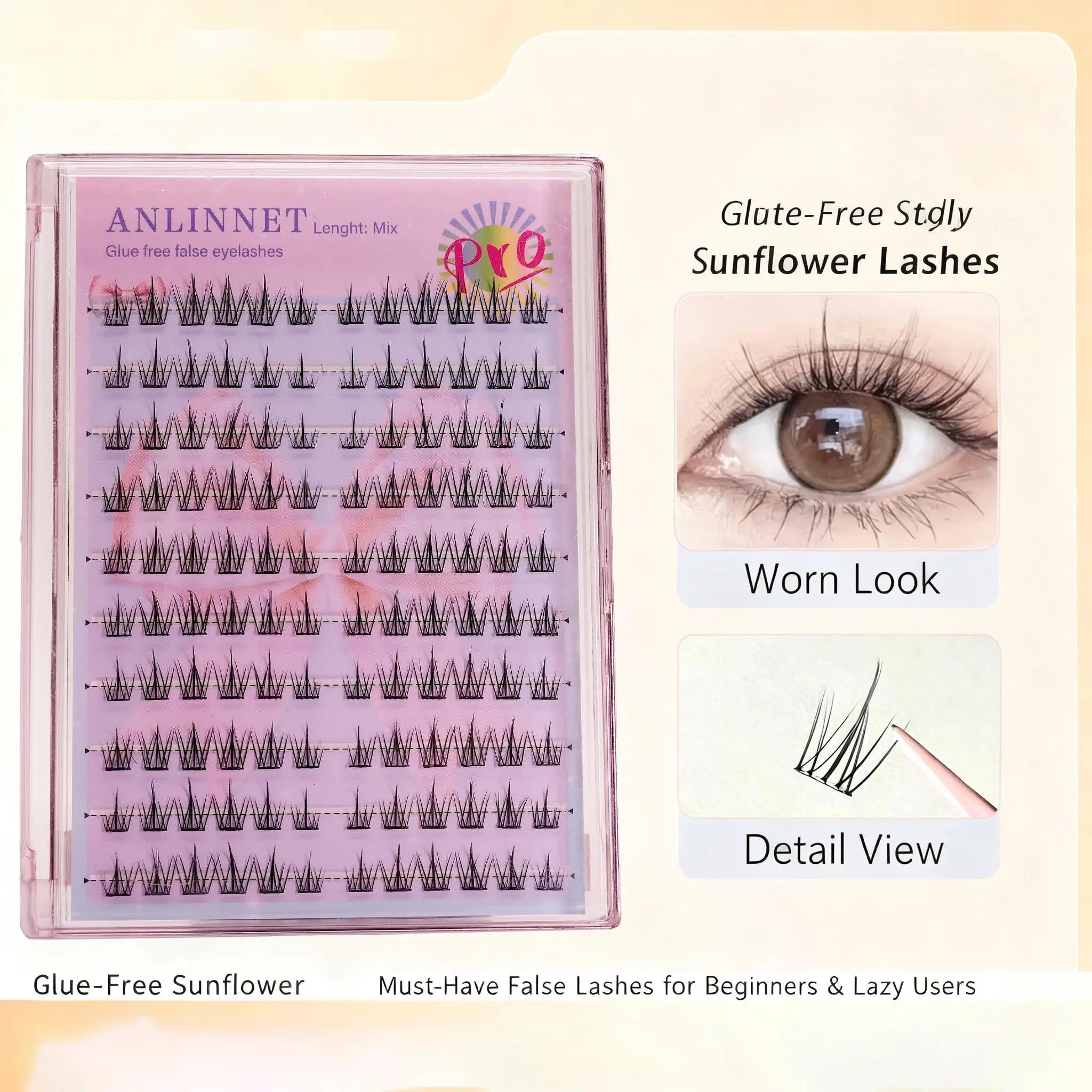 Self Adhesive DIY Lashes 100-120 clusters Sunflower style self-adhesive false eyelashes 10-13mm Curl Eyelash extensions