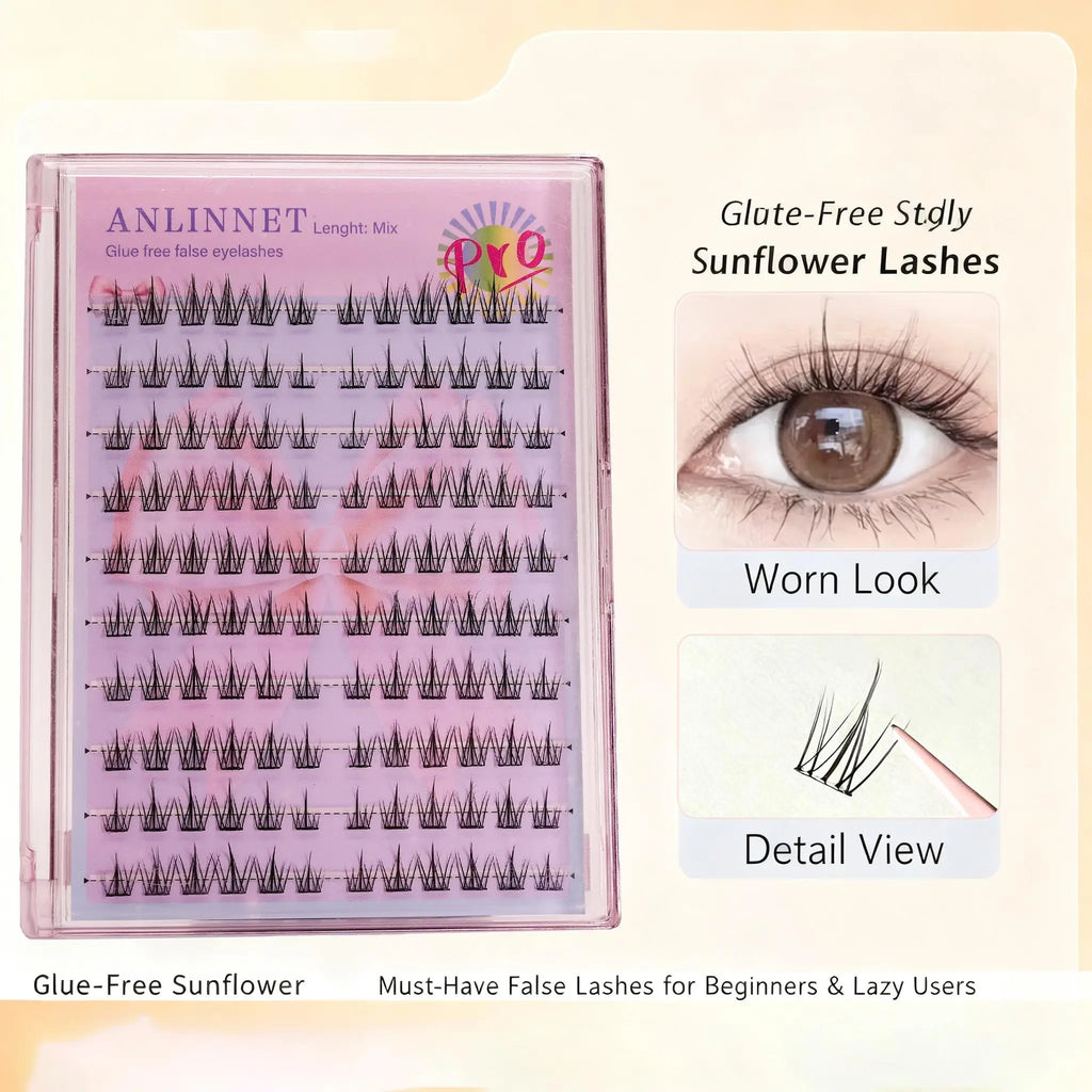 Self Adhesive DIY Lashes 100-120 clusters Sunflower style self-adhesive false eyelashes 10-13mm Curl Eyelash extensions