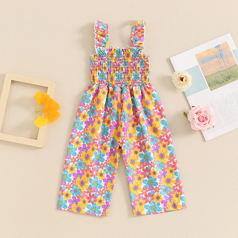 Infant Toddler Baby Girl Summer Outfits Sleeveless Floral Overalls Romper Suspender Pants Strap Jumpsuit