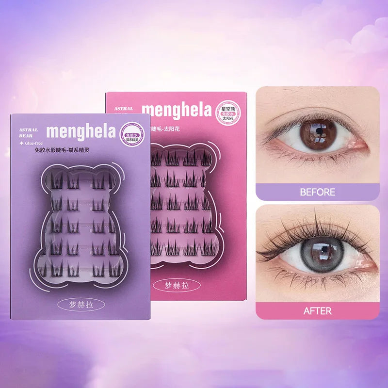 Menghela Glue-Free False Eyelashes: Solar-Flower Style - Easy-to-Apply Segmented Clusters for Beginners, Fairy-Like Lashes for W