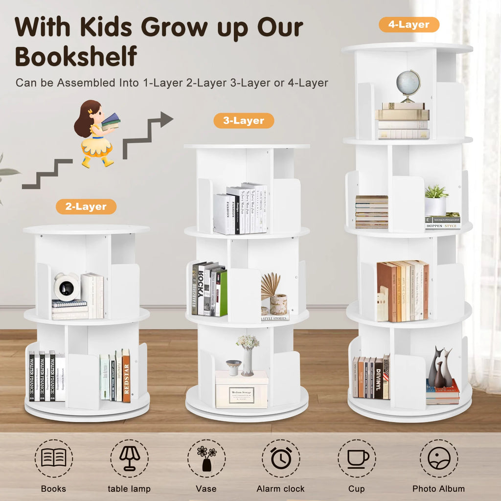 Floor-To-Ceiling Household Bedroom Small Book Storage Shelf Children'S Simple Bookshelf 360 Degrees Solid Wood Rotating Bookcase
