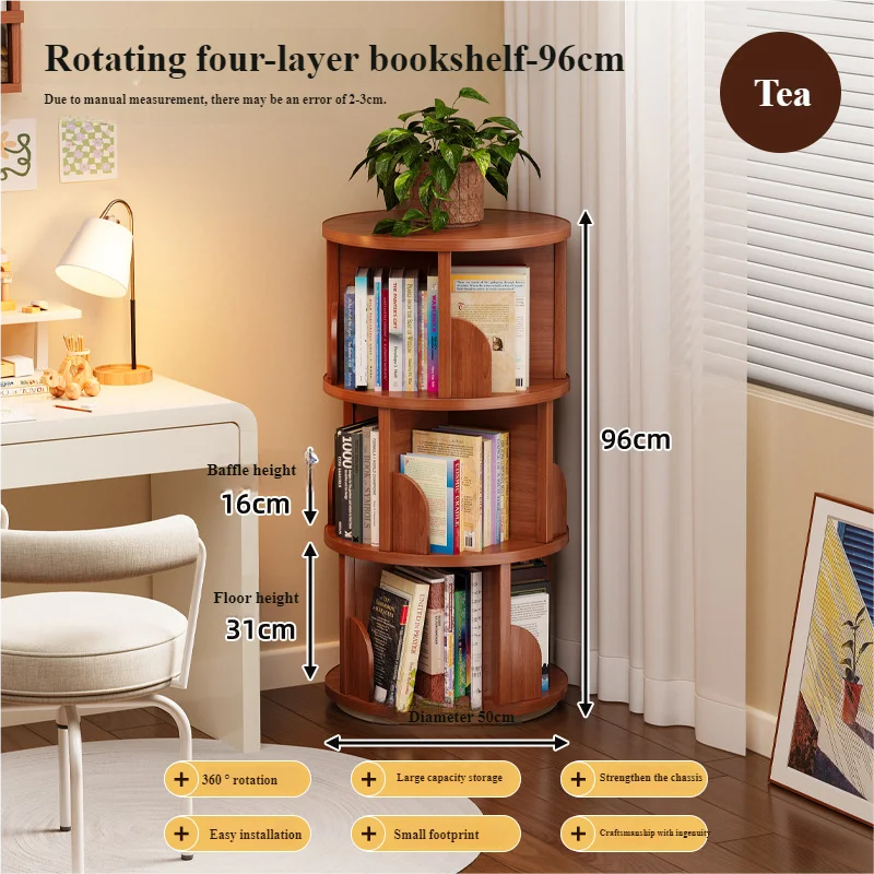 Children's Portable 360-Degree Rotating Bookshelf Floor Storage Rack Living Room Home Organization Cabinet