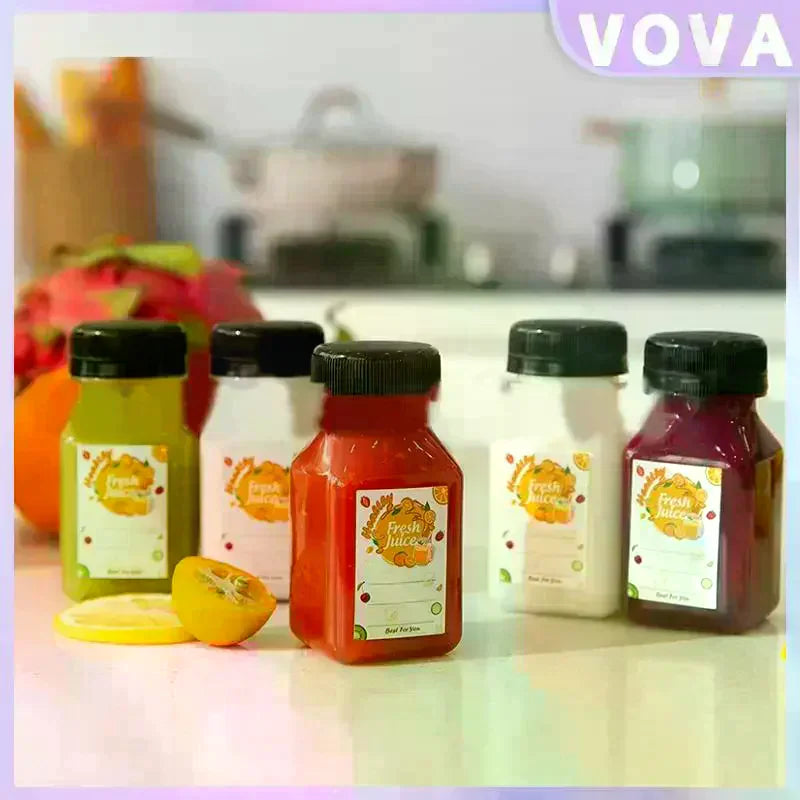 Drink Container 4Pcs Juice Bottles 120ml Empty Clear Coffee Milktea Square Plastic Bottle With Lid