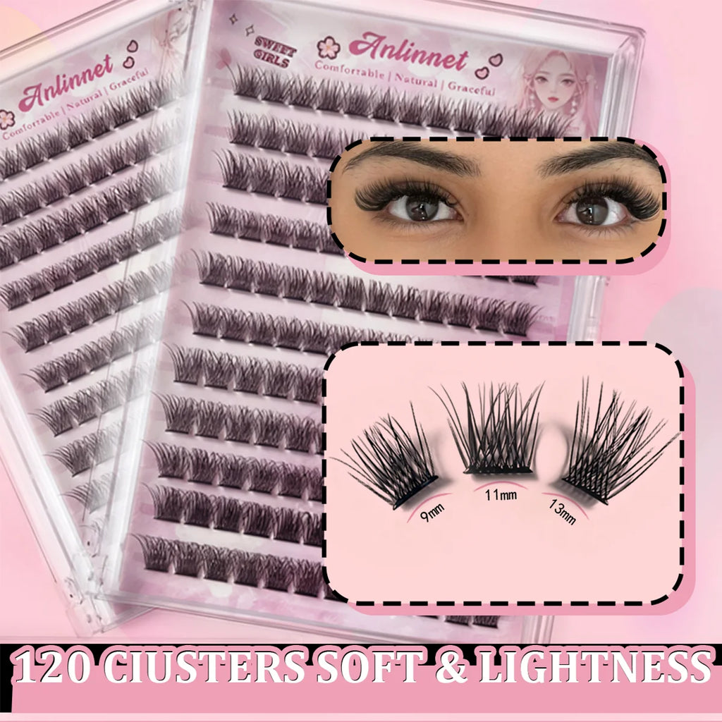 10 rows, 120 clusters of natural eyelashes, glue free eyelashes, self-adhesive false eyelashes,  makeup, eyelash extension
