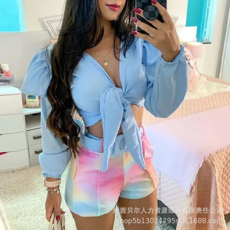 Summer Outfits for Women New Rainbow Tie Sexy Two Piece Set Women