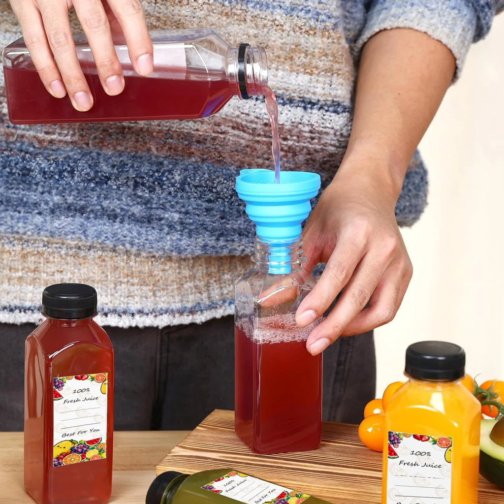 20-80pcs Plastic Juice Bottles 8/12oz Reusable Juice Bottles with Caps & Labels, Funnel, Brush ,Containers for Juicing Smoothies