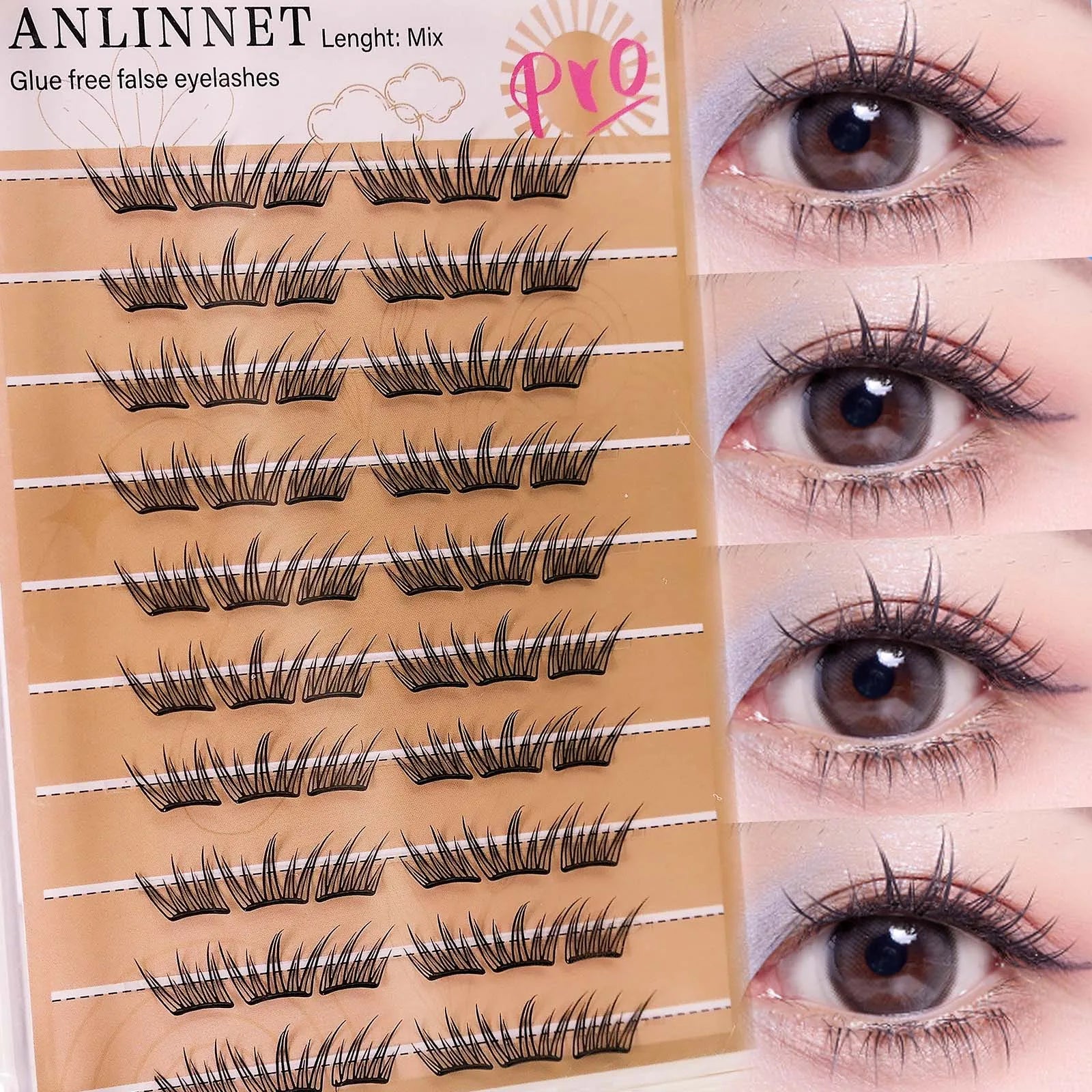 Self Adhesive DIY Lashes 100-120 clusters Sunflower style self-adhesive false eyelashes 10-13mm Curl Eyelash extensions