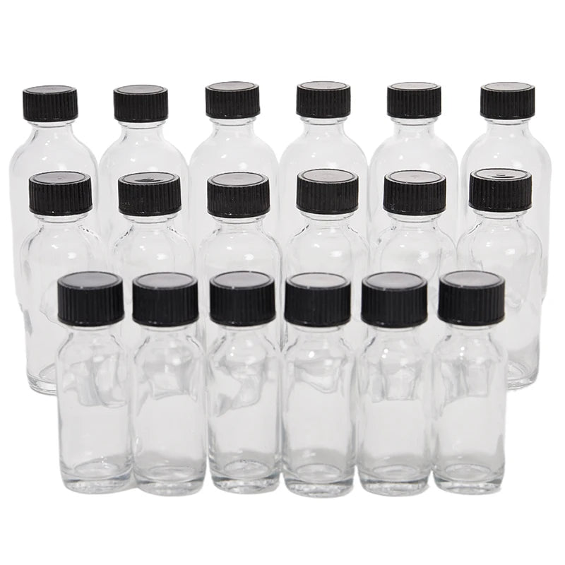 6pcs Small Clear Glass Bottles with Lids for Liquids Tiny Short Jars with Caps Mini Glass Juice Bottles for Potion, Ginger Shots
