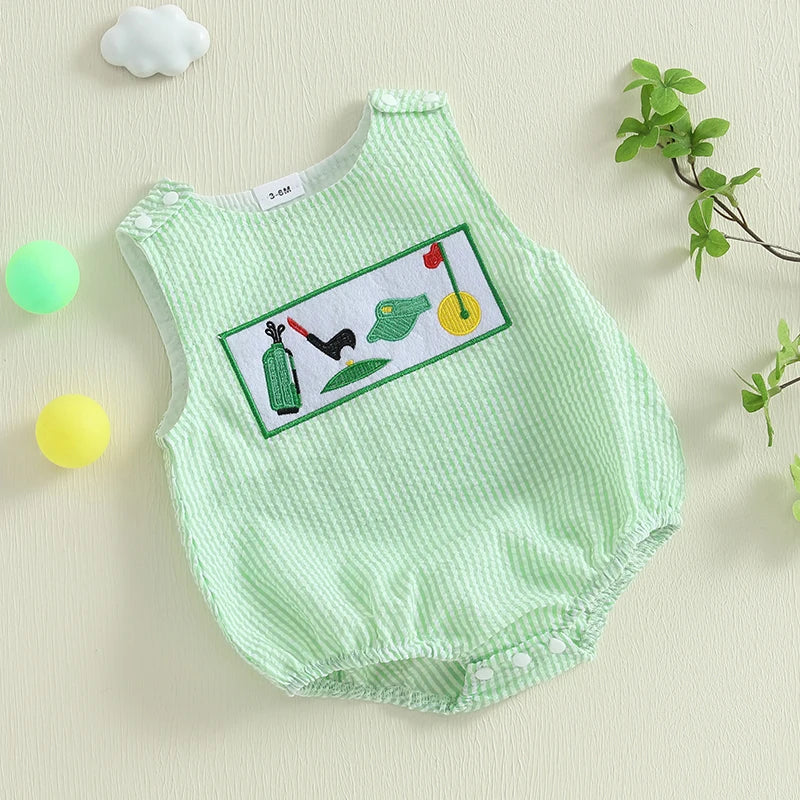 0-18M Infant Baby Boy Summer Outfits Newborn Sleeveless Smocked Bubble Romper Golf Clothes