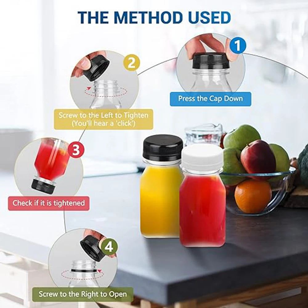 4 Pcs Plastic Juice Bottles New 120ML/150ML Transparent Clear Drink Containers Tamper Proof Lids Empty Square Bottle Milk