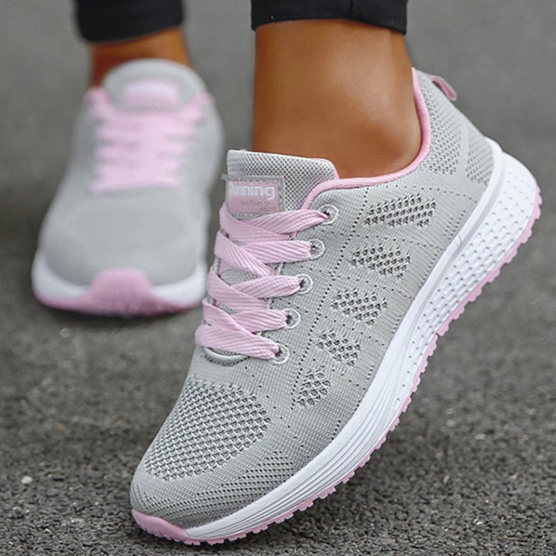 Women's Sneaker 2025 New Fashion Breathable Trainers Comfortable Sneakers Mesh Fabric Lace Up Women's Tennis Shoes For Women