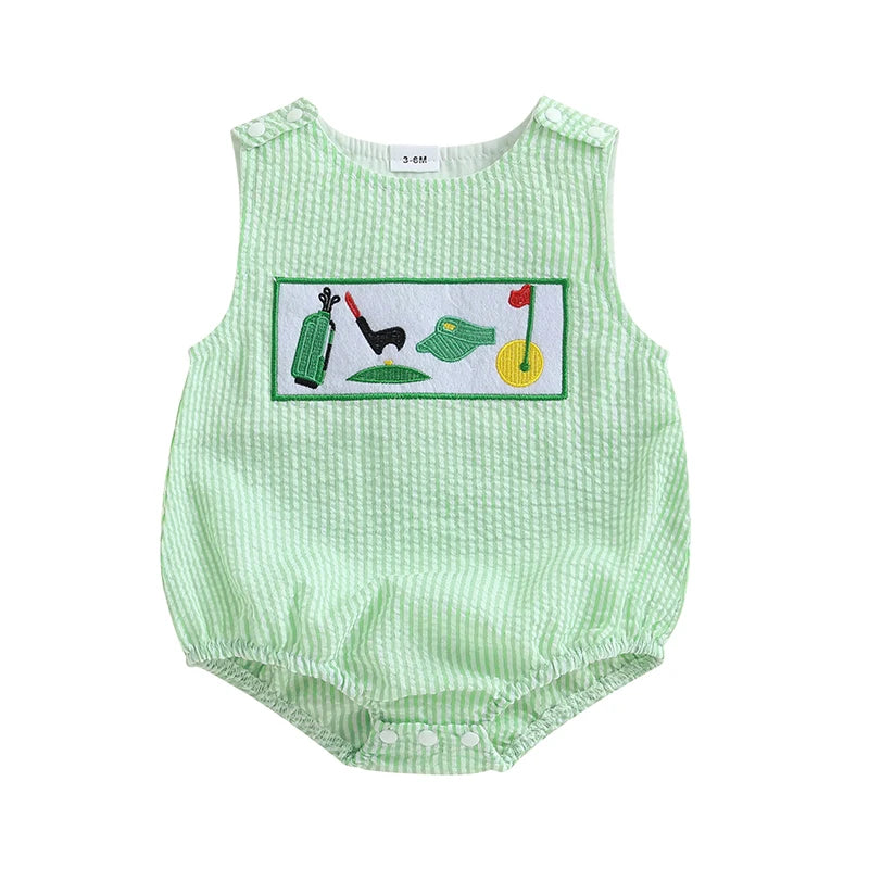 0-18M Infant Baby Boy Summer Outfits Newborn Sleeveless Smocked Bubble Romper Golf Clothes