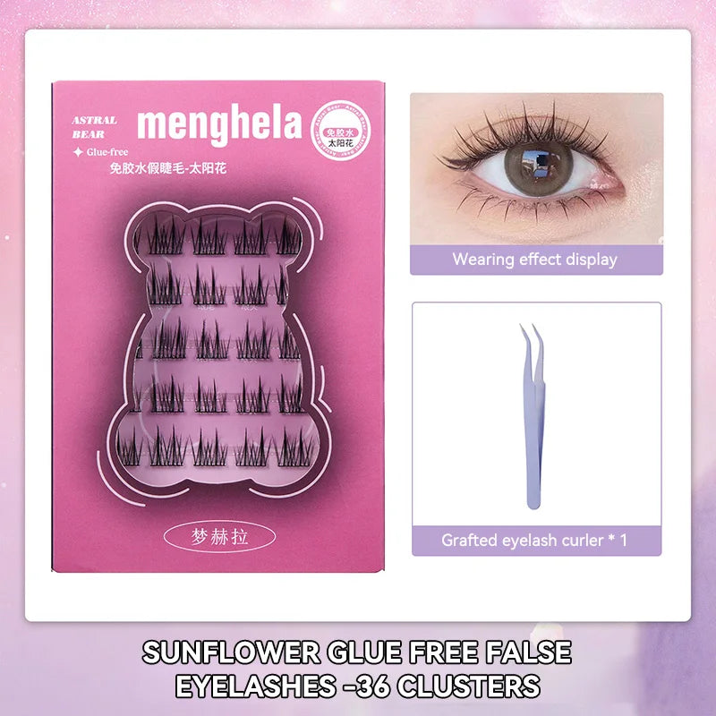 Menghela Glue-Free False Eyelashes: Solar-Flower Style - Easy-to-Apply Segmented Clusters for Beginners, Fairy-Like Lashes for W