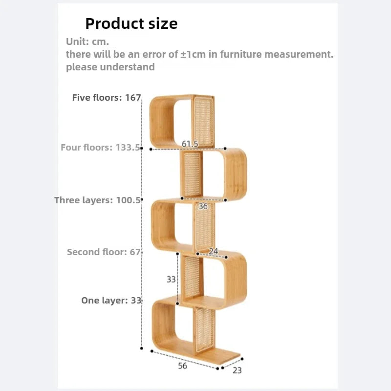 Creative Bamboo Bookshelf Multi-Layer Floor-Standing Storage Rack Wicker Bookcase Spacious Book Organizer for Living Room Home D