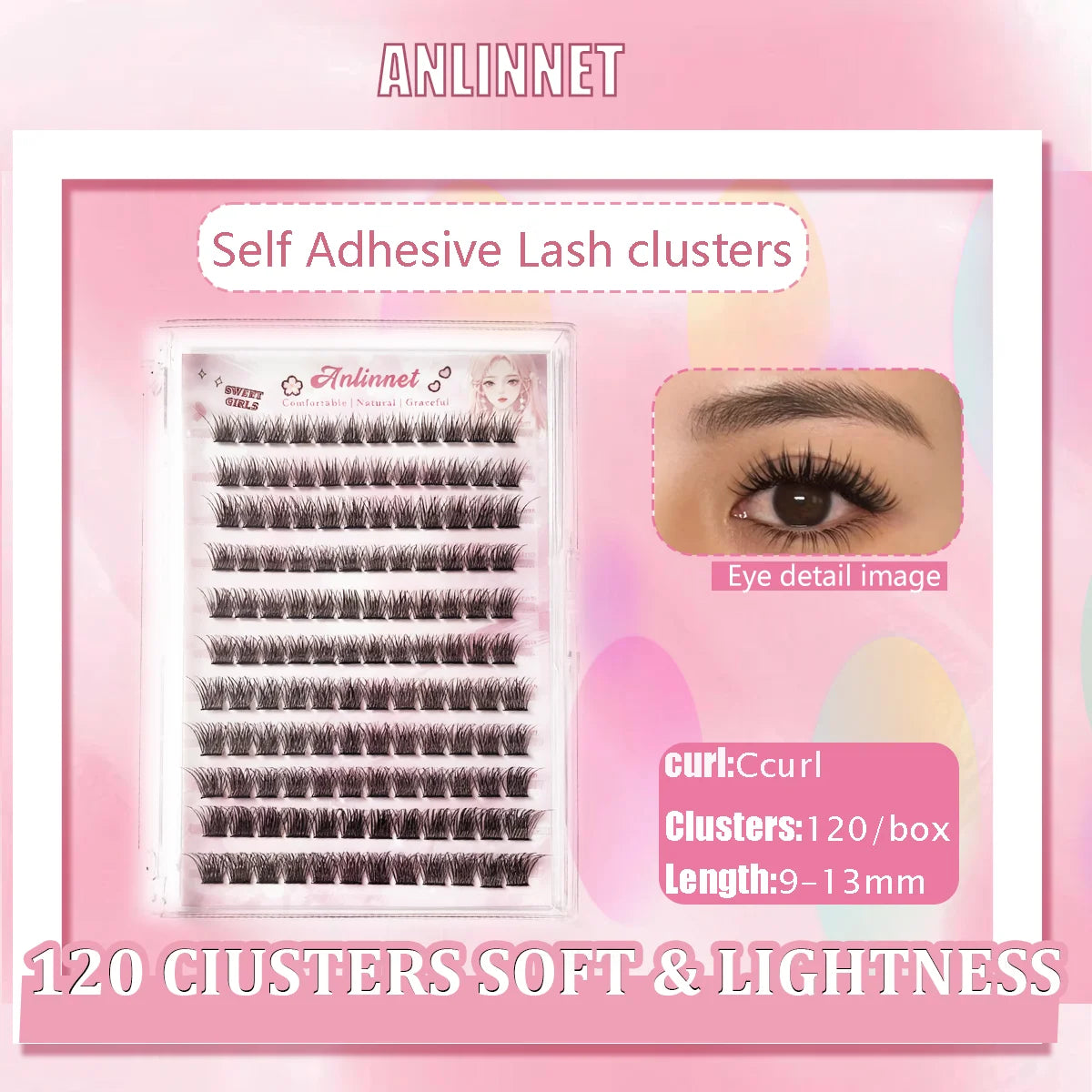 10 rows, 120 clusters of natural eyelashes, glue free eyelashes, self-adhesive false eyelashes,  makeup, eyelash extension