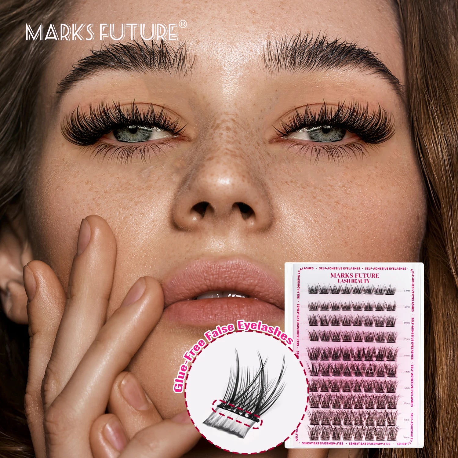 Self-Adhesive Eyelashes, 80 Pieces of Self-Adhesive Lash Clusters, 10-16 mm Mixed, Natural Look, Cat-Eye Ultra-Thin and Lightweight, Easy for Beginners to Use, D Curl, Self-Application at Home