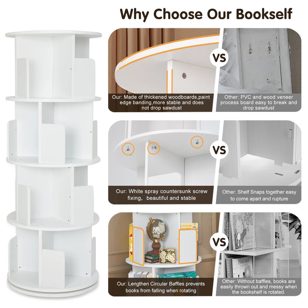 Floor-To-Ceiling Household Bedroom Small Book Storage Shelf Children'S Simple Bookshelf 360 Degrees Solid Wood Rotating Bookcase