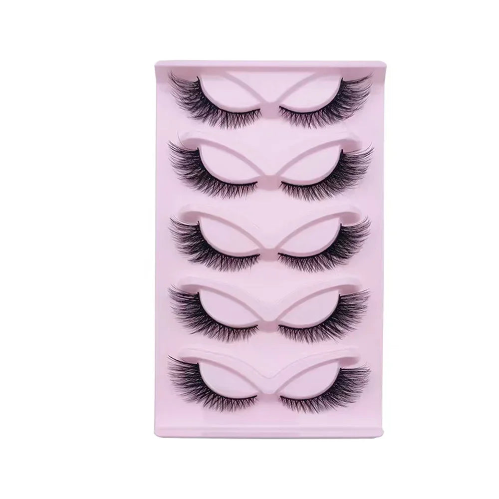 5 Pairs Cat Eye Lashes 21mm Long Lashes Cat Eye Look Wispy Lashes Eye End Elongated Strip Thick False Eyelashes
