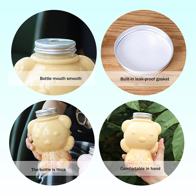 700Ml Big Head Bear Transparent Plastic Juice Bottles Perfect For Juices Smoothies Milk And Homemade Drinks Sealed Plastic Cup