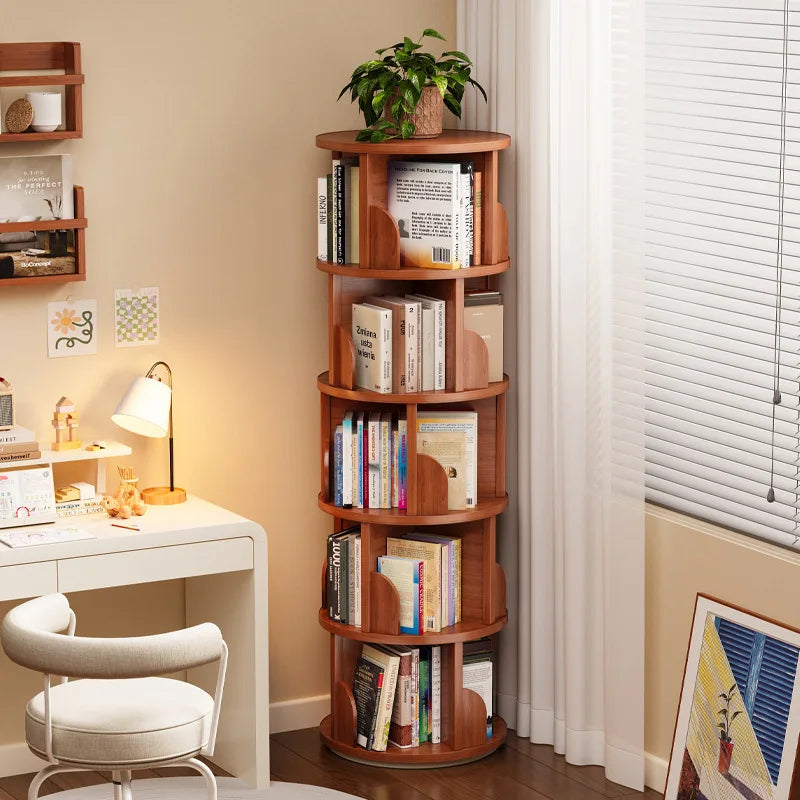 Children's Portable 360-Degree Rotating Bookshelf Floor Storage Rack Living Room Home Organization Cabinet